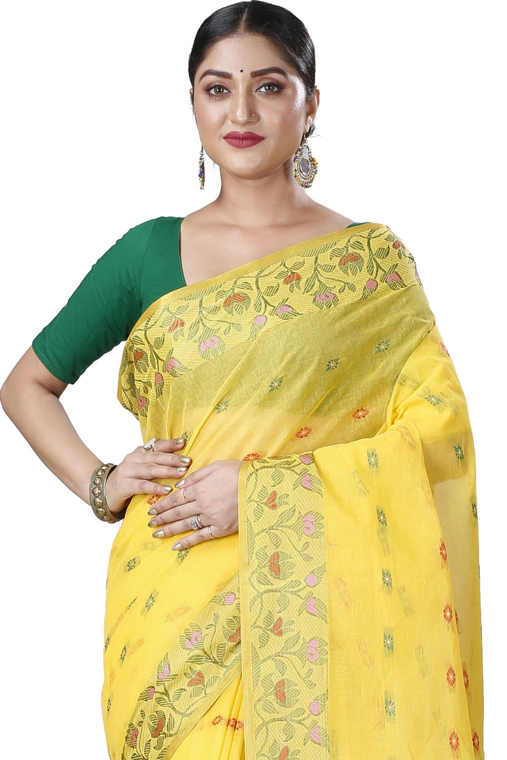 Yellow Pure Cotton Gopika Tant Saree (1059)